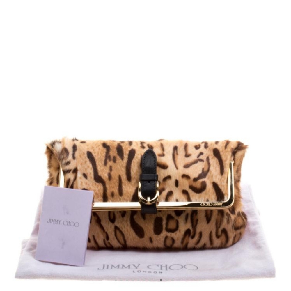 Jimmy Choo Leopard Print Calfhair Frame Foldover Clutch